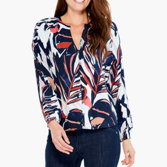 NEW Marks & Spencer Jacquard Blouse Double Breasted Black Print SZ 16/XL - Picture 1 of 16